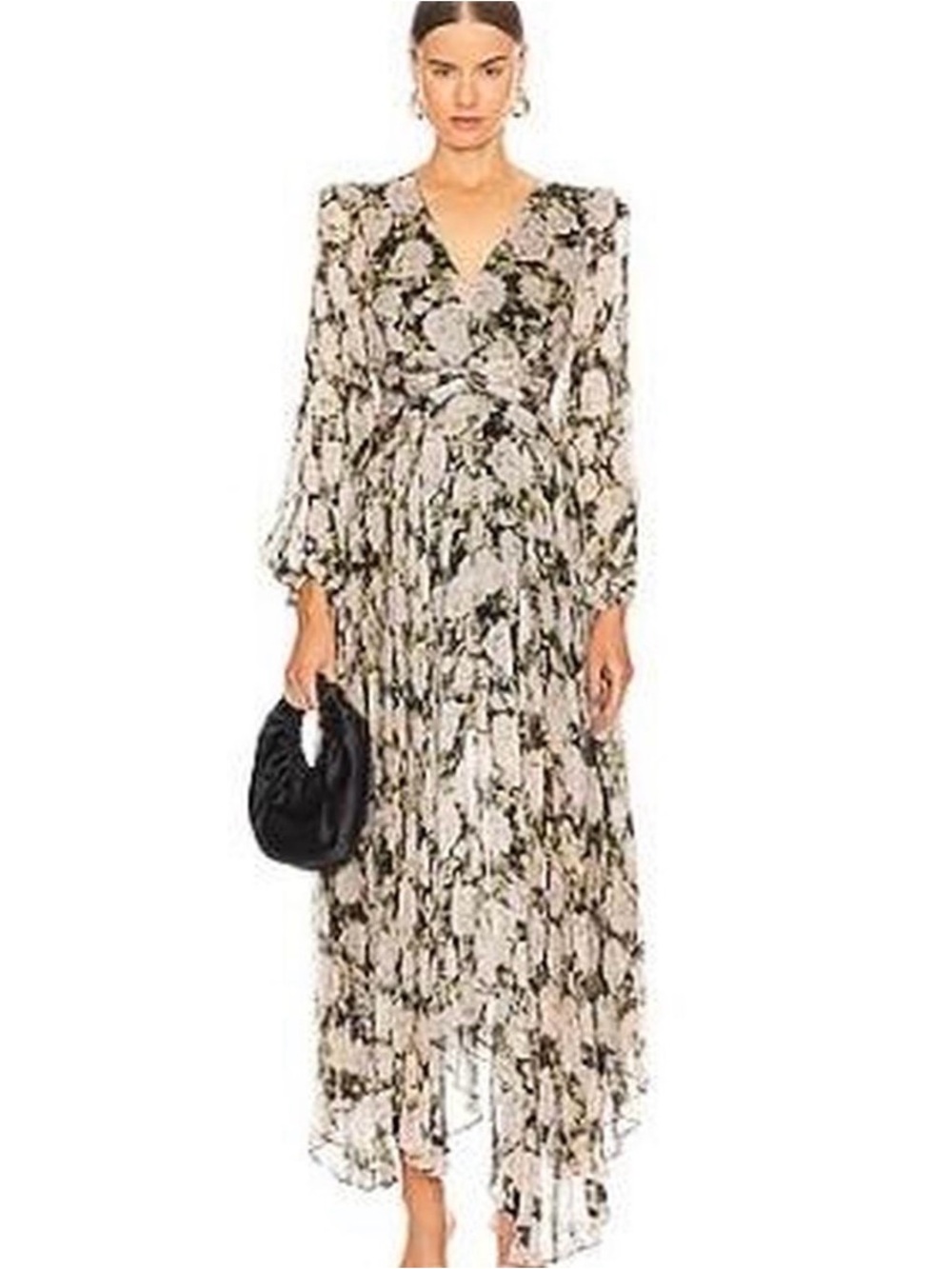 ASTR The LABEL Ayana Pleated Black/Multi Floral Maxi Dress, Long Sleeve, XS, EUC